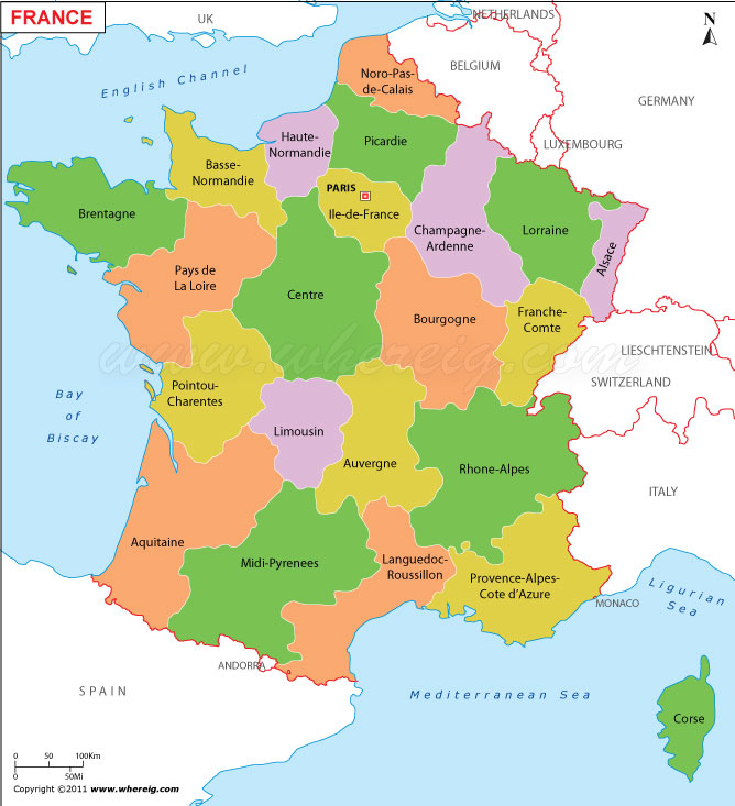 Political Map Of France Political Map Of France With Cities (Western ...