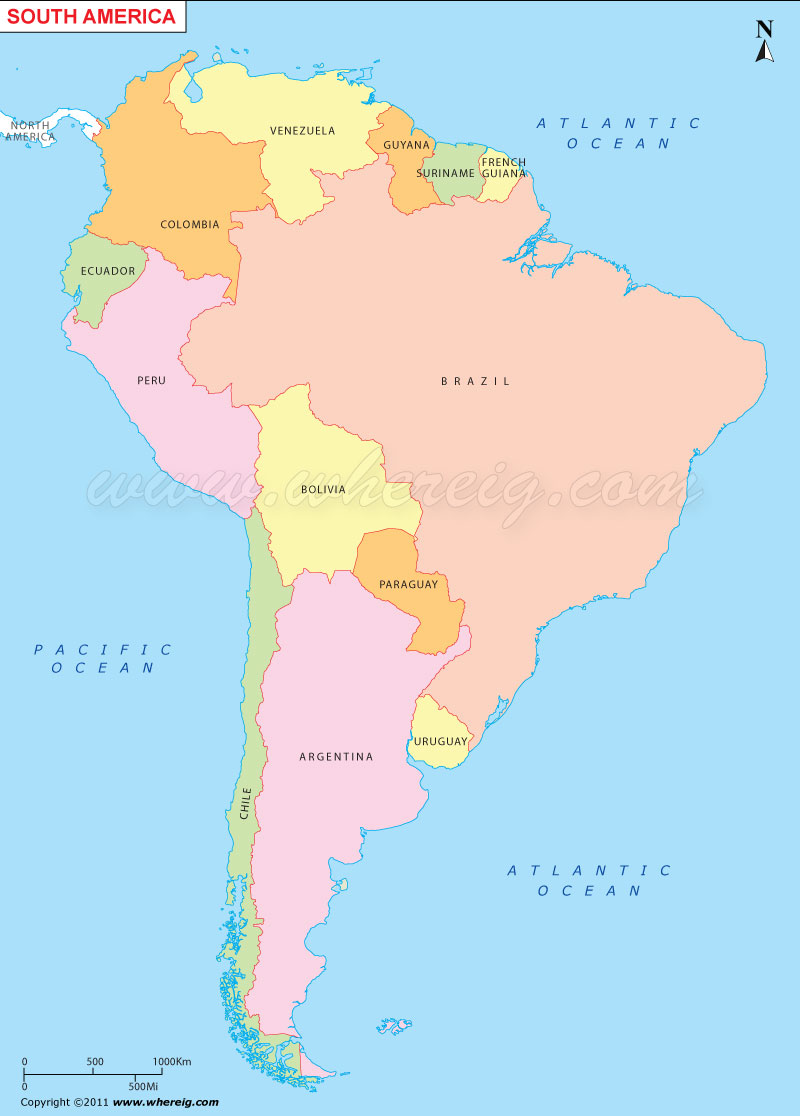 South America Map, Map of South American with Countries, SA Political Map
