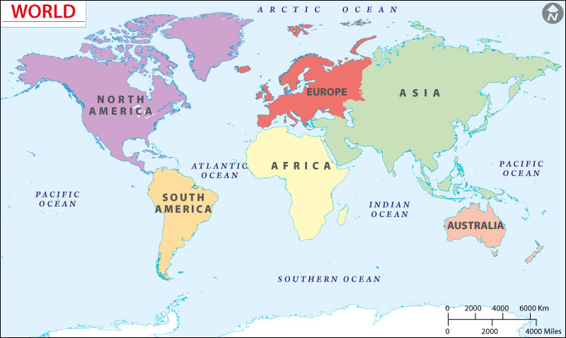 World Continent Map 7 Contients Of The World