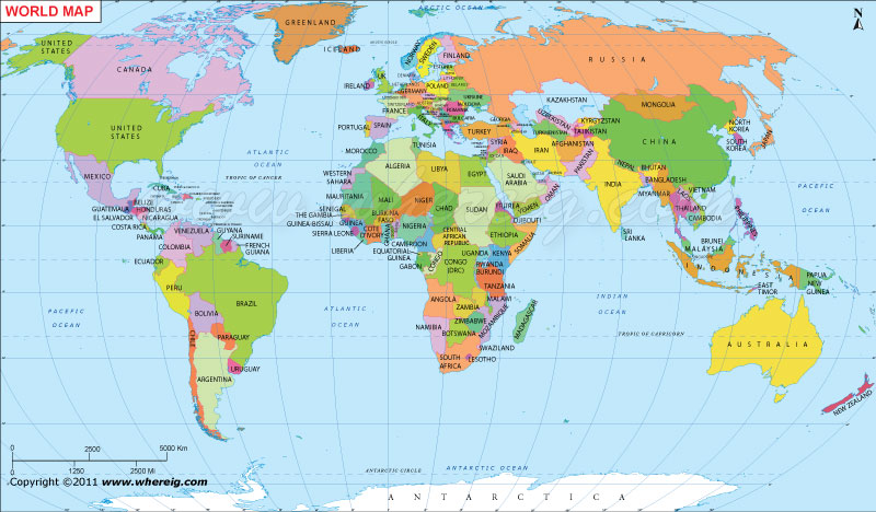 large world map with countries