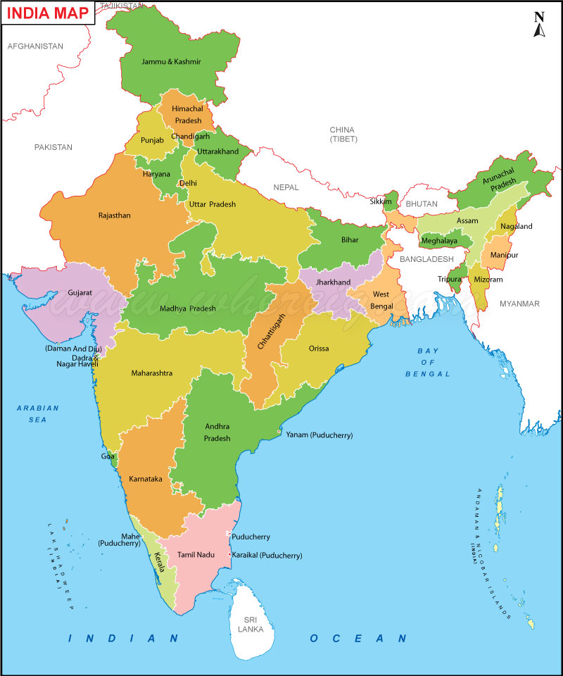 India Map / Political Map of India / India State Map