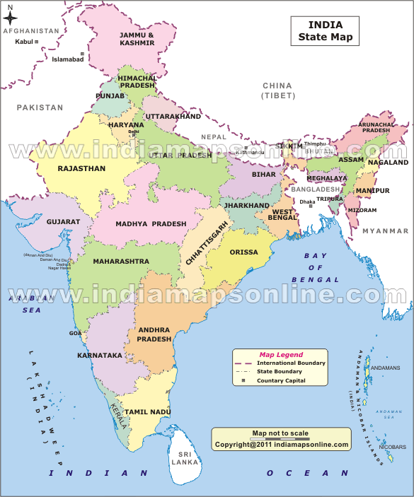 List of 28 States and Capitals & 8 Union Territories on Map of India