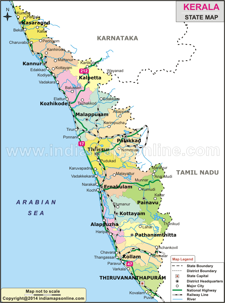 South Kerala Districts Map Kerala Map, Kerala State Map, India