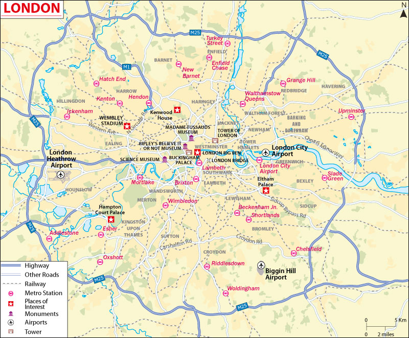 London Map, Map of London City, UK