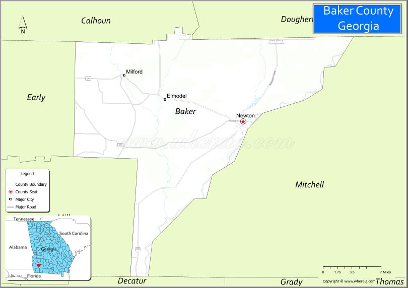 Map of Baker County, Georgia