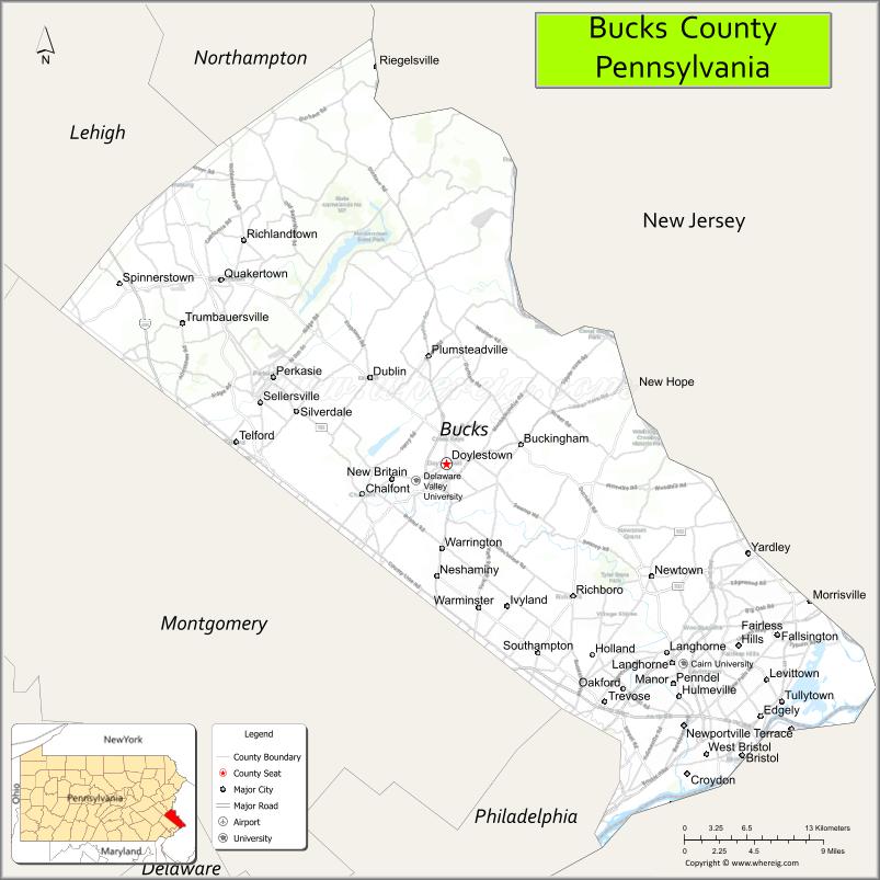 Map of Bucks County, Pennsylvania - Where is Located, Cities ...