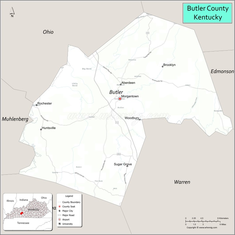 Map of Butler County, Kentucky