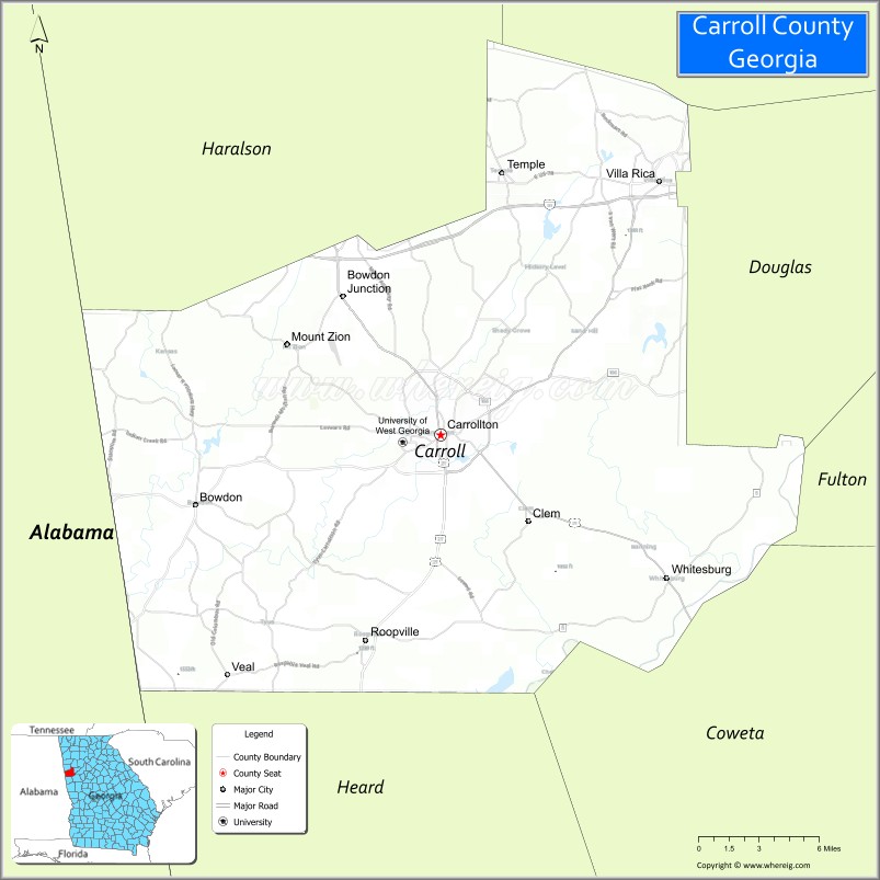 Map of Carroll County, Georgia