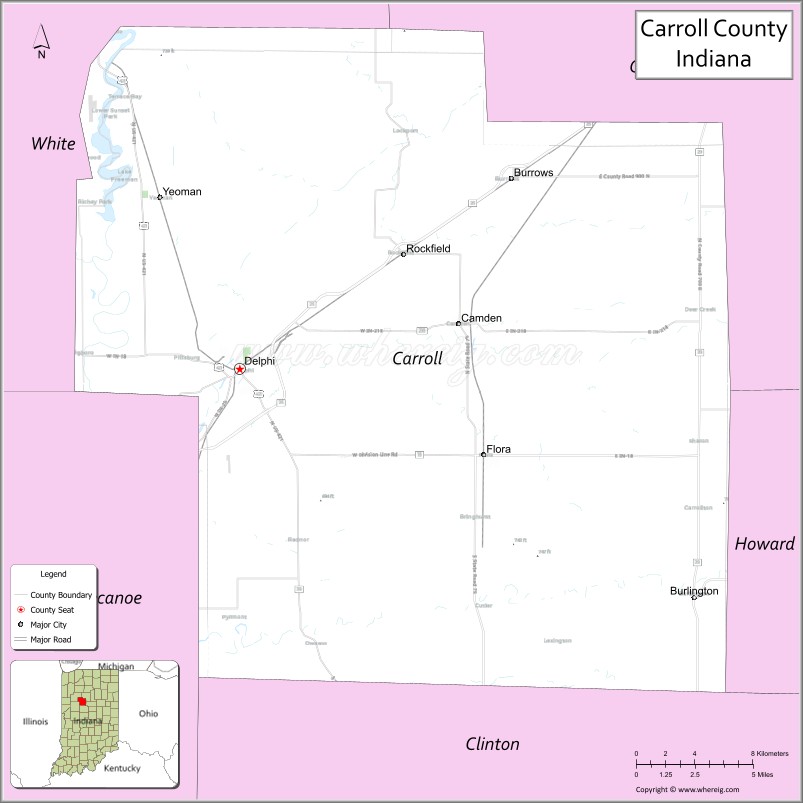 Map of Carroll County, Indiana