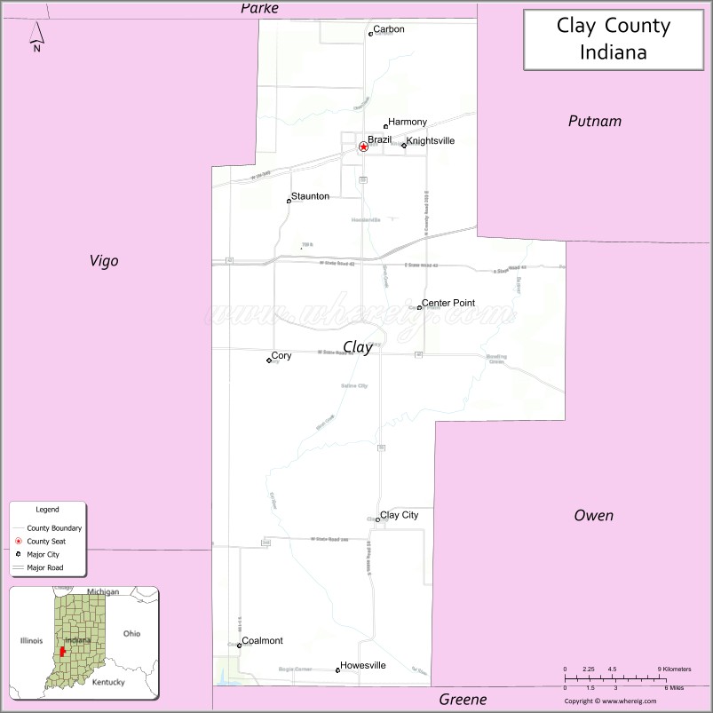 Map of Clay County, Indiana