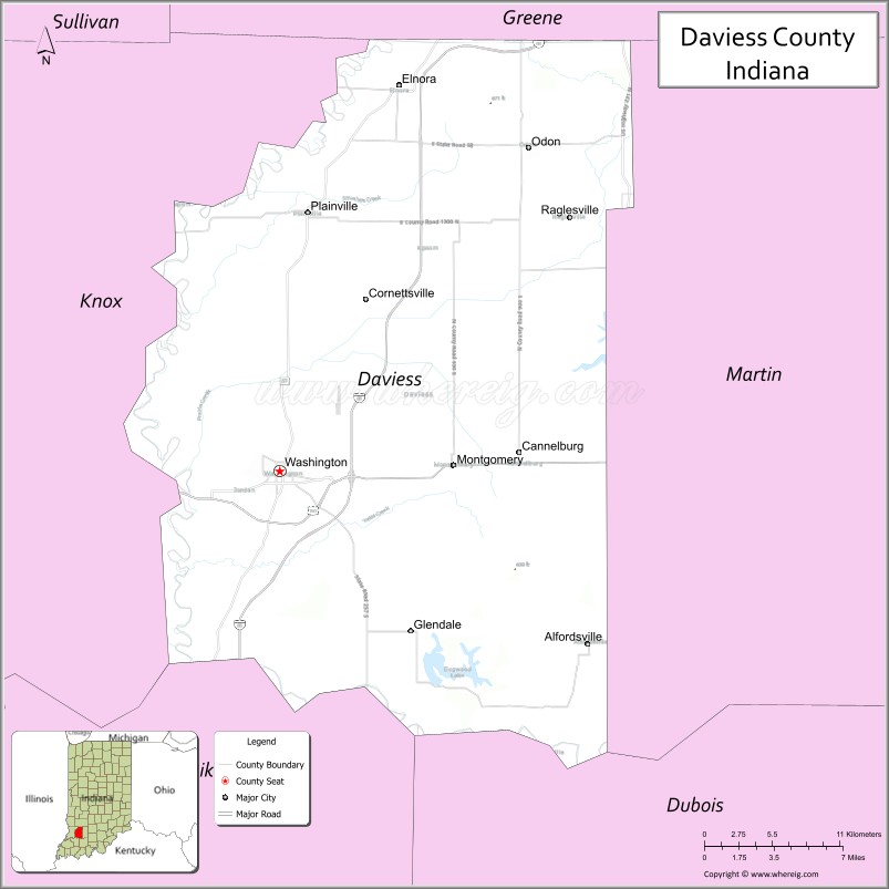 Map of Daviess County, Indiana