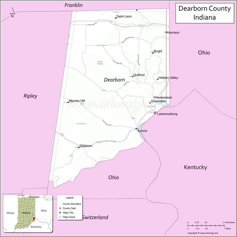 Map of Dearborn County, Indiana