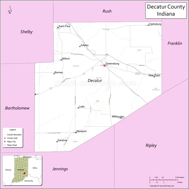 Map of Decatur County, Indiana