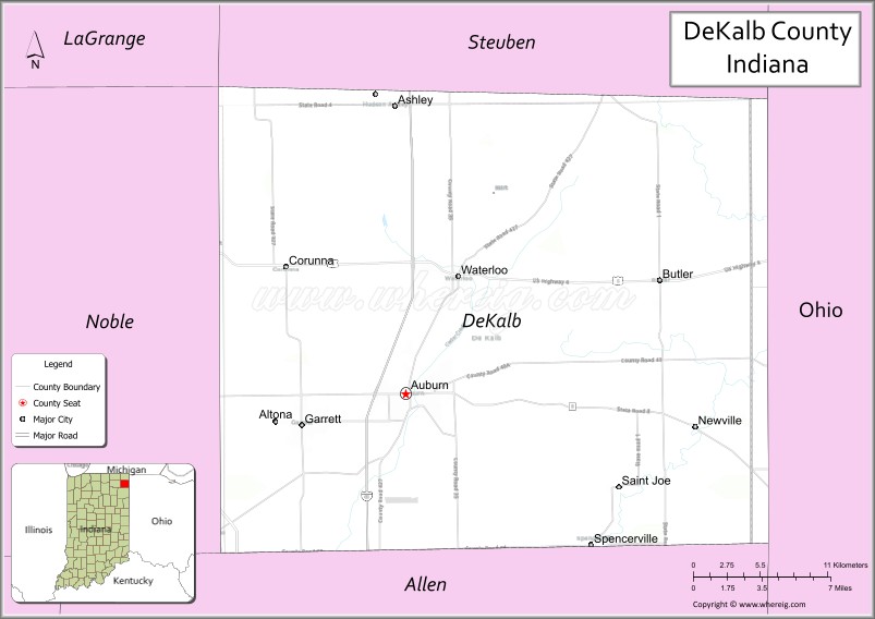 Map of DeKalb County, Indiana