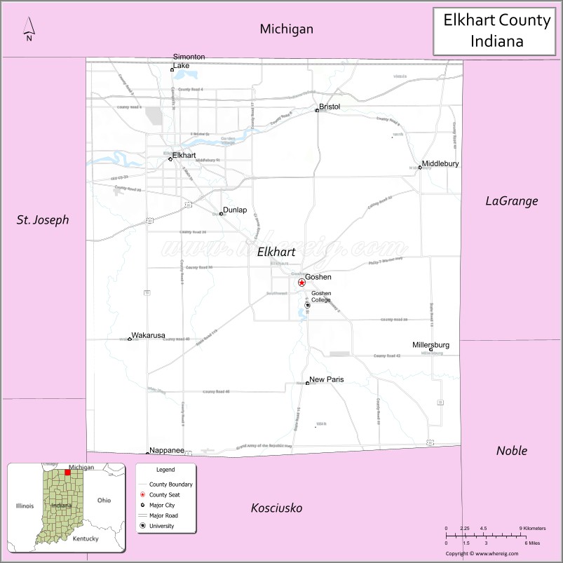 Map of Elkhart County, Indiana