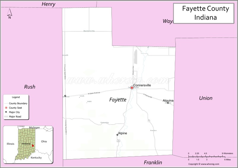 Map of Fayette County, Indiana