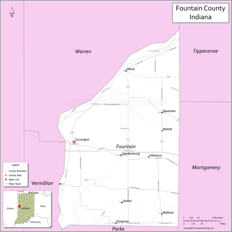 Map of Fountain County, Indiana