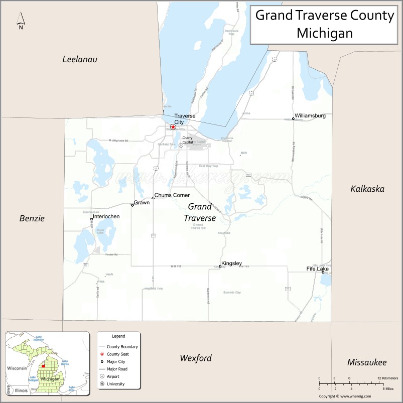 Grand Traverse County Map, Michigan - Where is Located, Cities ...