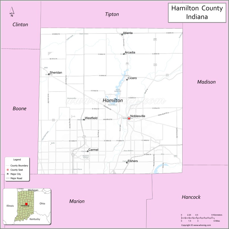 Map of Hamilton County, Indiana