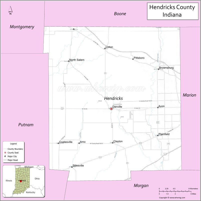Map of Hendricks County, Indiana