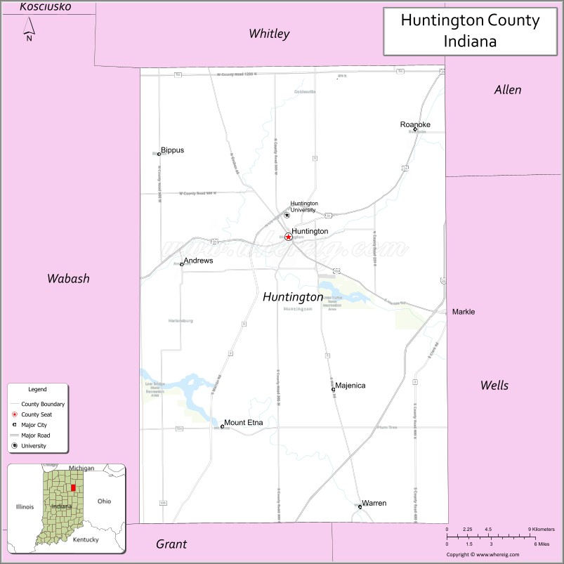 Map of Huntington County, Indiana