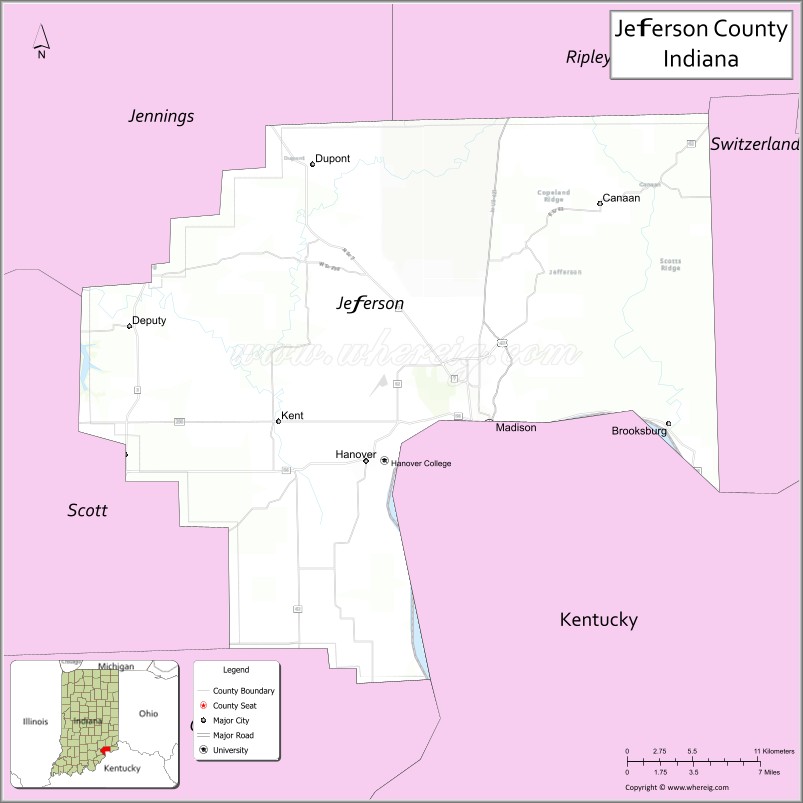 Map of Jefferson County, Indiana