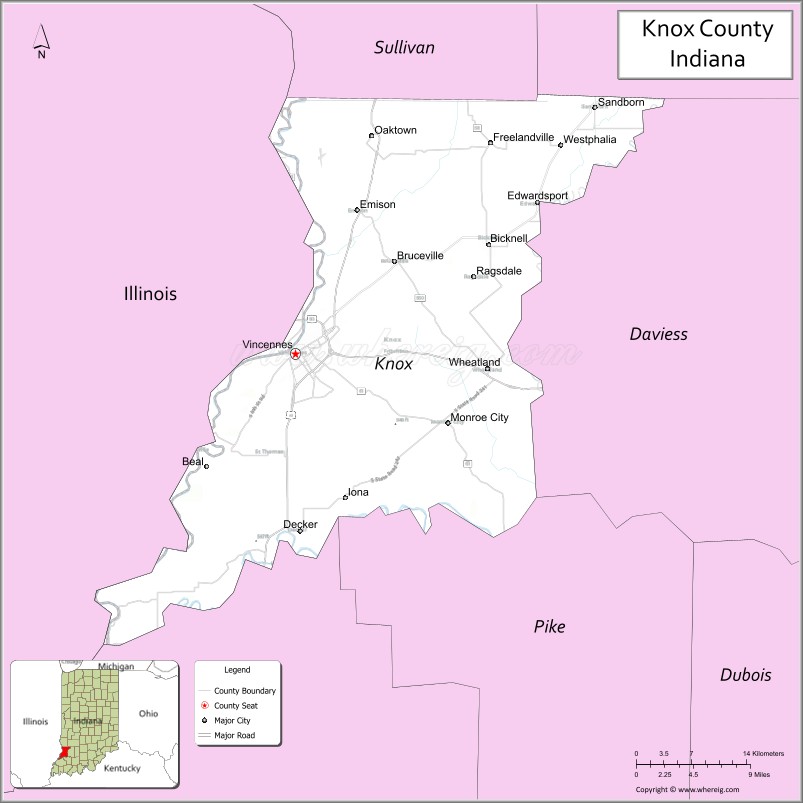 Map of Knox County, Indiana