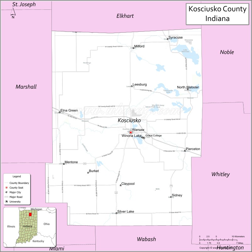 Map of Kosciusko County, Indiana