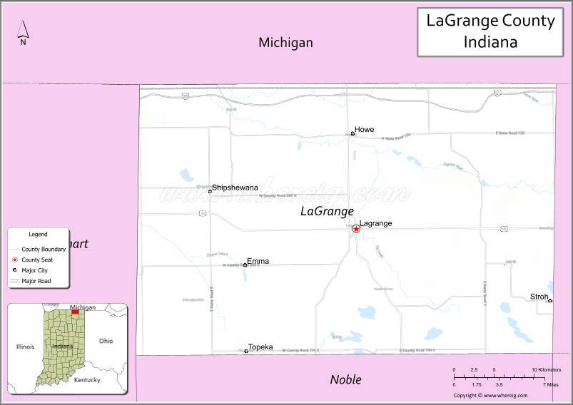 Map of LaGrange County, Indiana