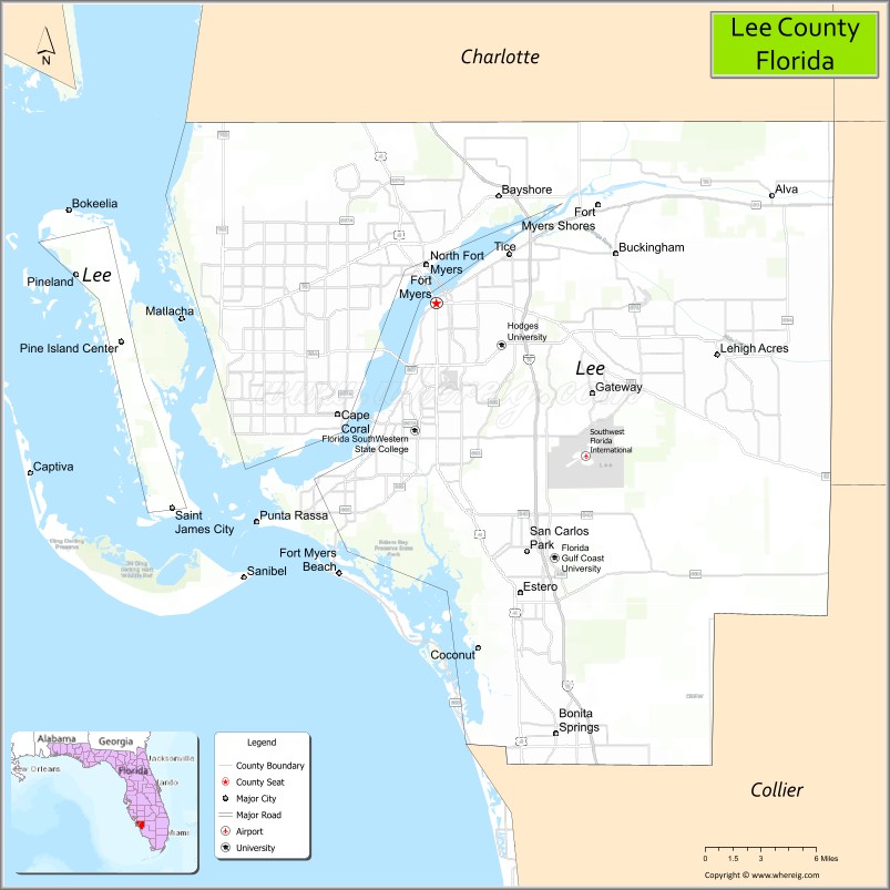 Map of Lee County, Florida - Where is Located, Cities, Population, Highways  & Facts