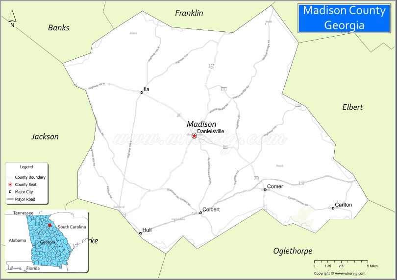 Map of Madison County, Georgia