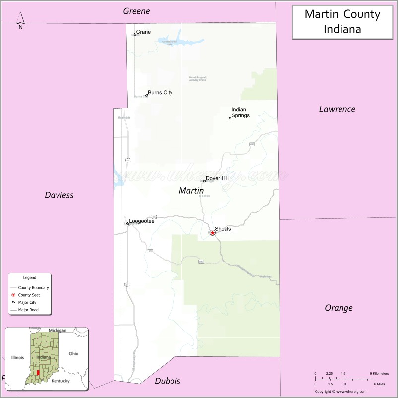 Map of Martin County, Indiana