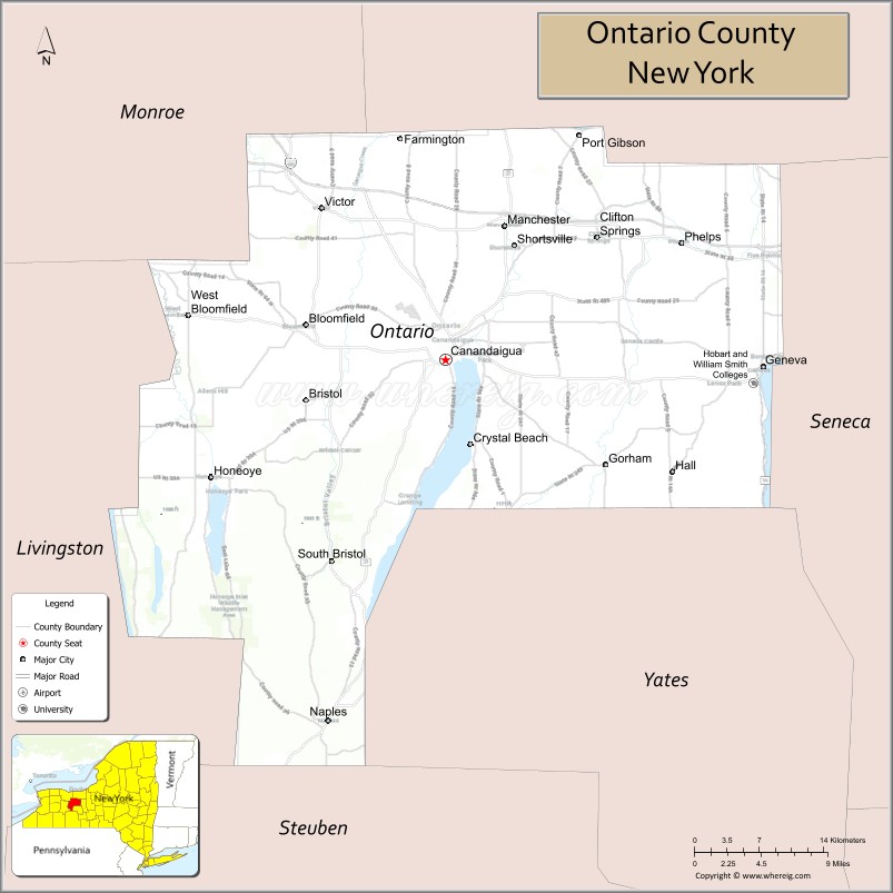 Map of Ontario County, New York - Where is Located, Cities, Population ...