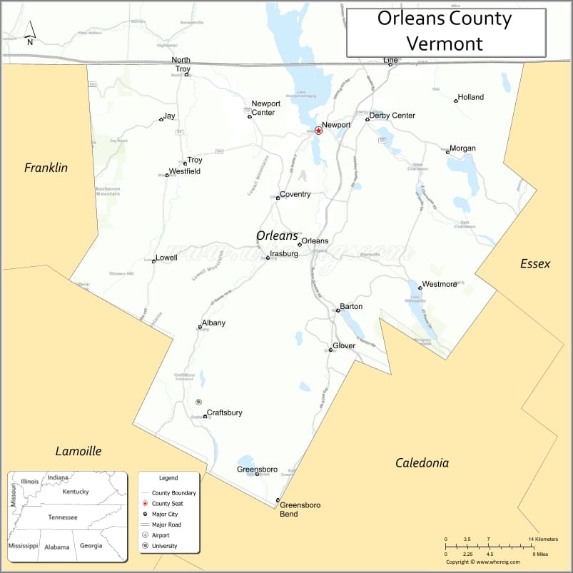 Map of Orleans County, Vermont