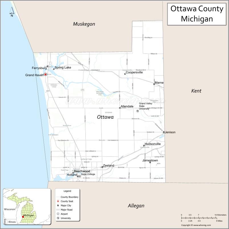 Ottawa County Map, Michigan - Where is Located, Cities, Population ...