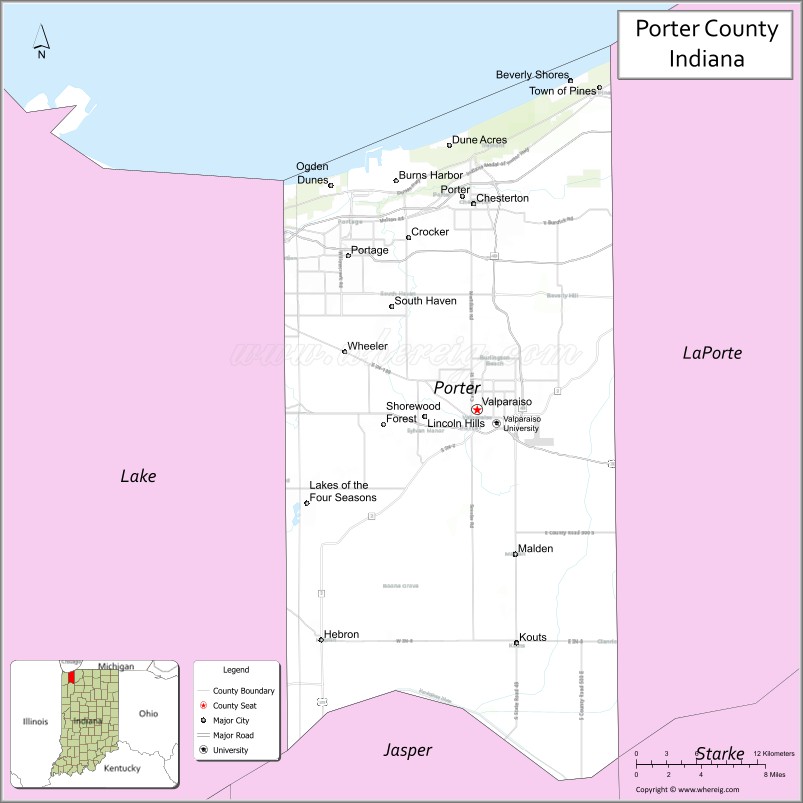 Map of Porter County, Indiana