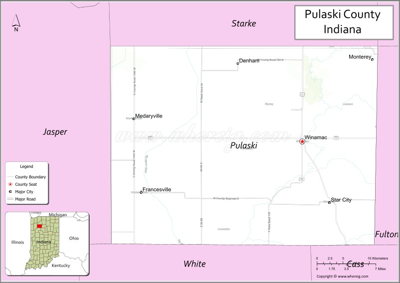 Map of Pulaski County, Indiana