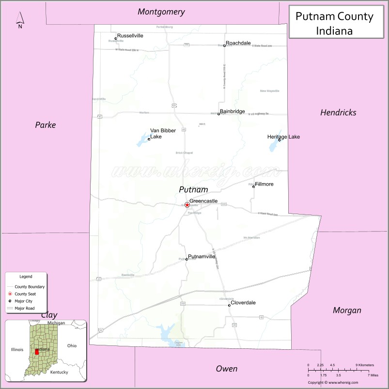 Map of Putnam County, Indiana