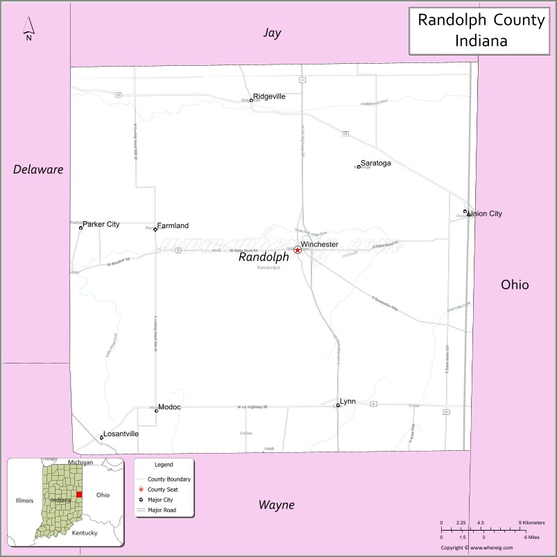 Map of Randolph County, Indiana