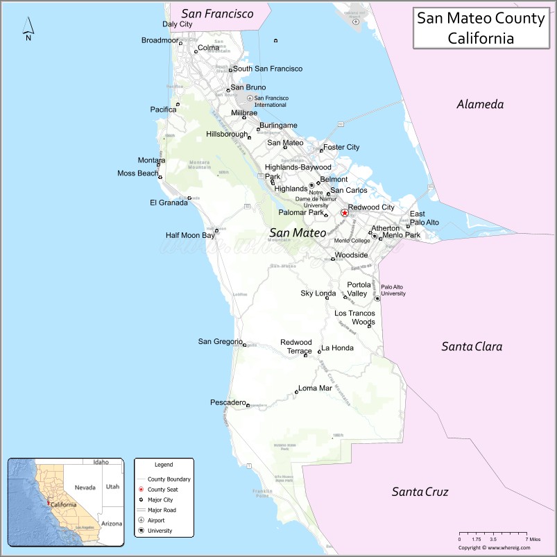 San Mateo County Map, California Cities in San Mateo Country