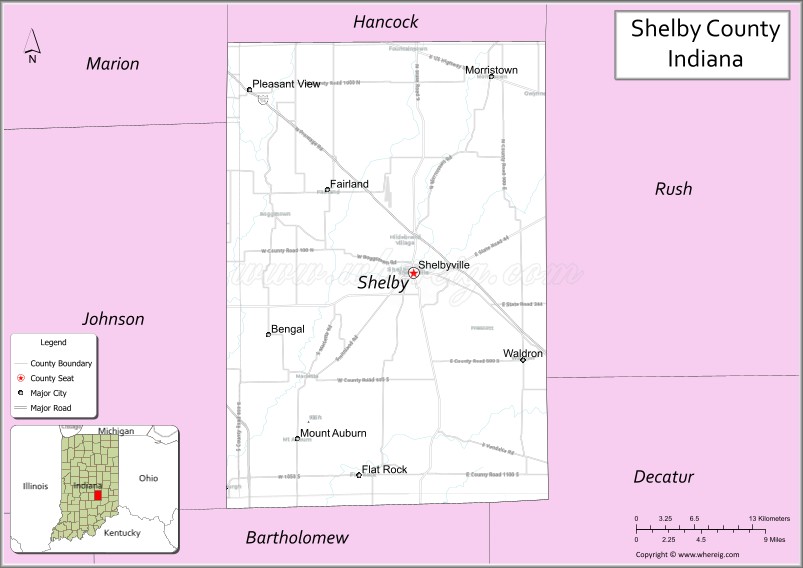 Map of Shelby County, Indiana