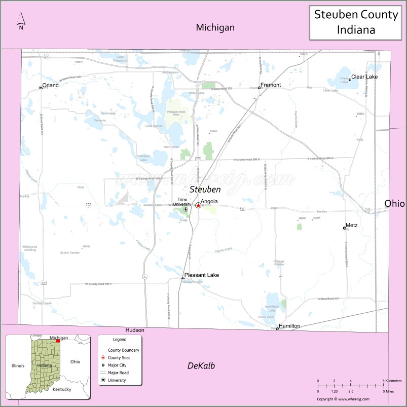Map of Steuben County, Indiana