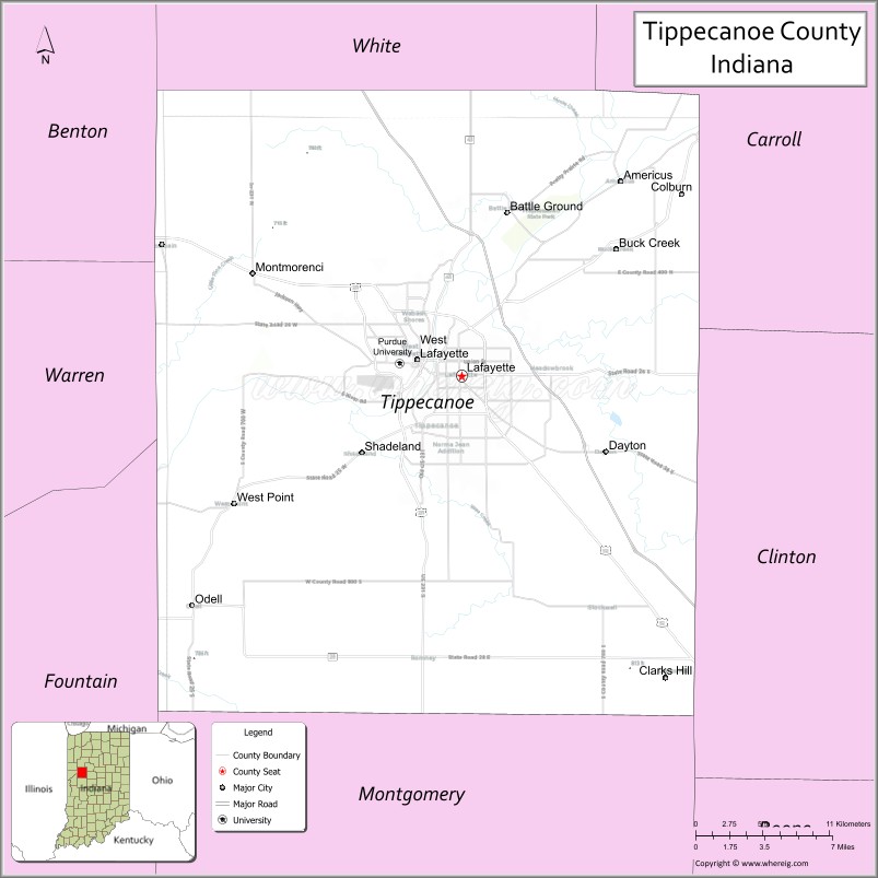 Map of Tippecanoe County, Indiana