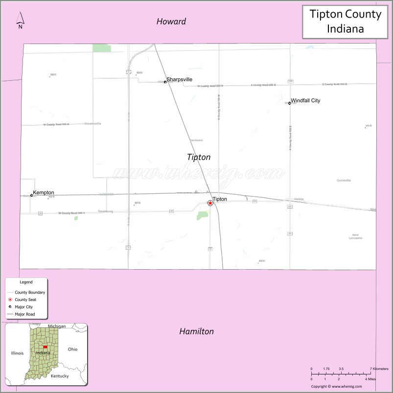 Map of Tipton County, Indiana