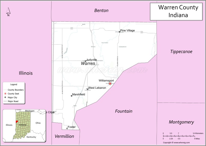 Map of Warren County, Indiana