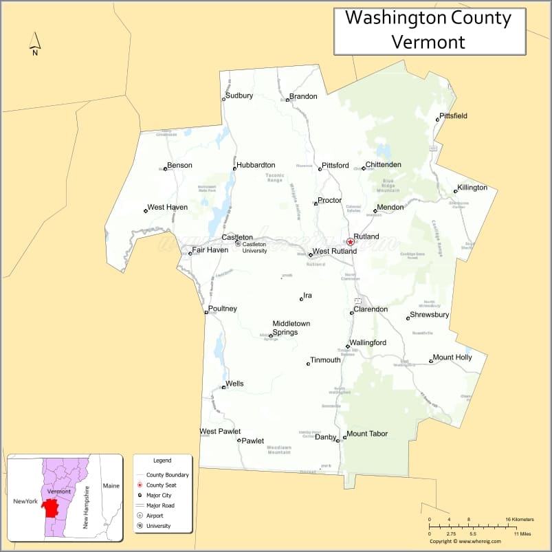 Map of Washington County, Vermont