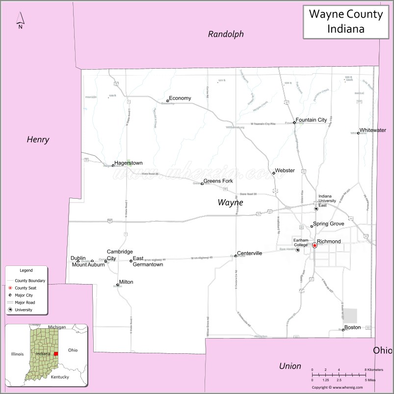 Map of Wayne County, Indiana