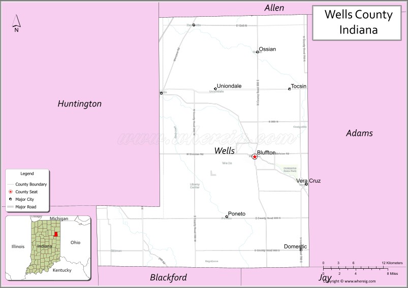 Map of Wells County, Indiana