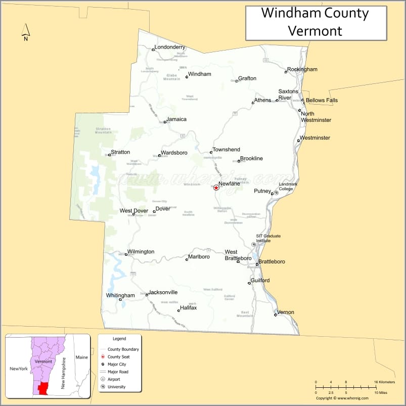 Map of Windham County, Vermont