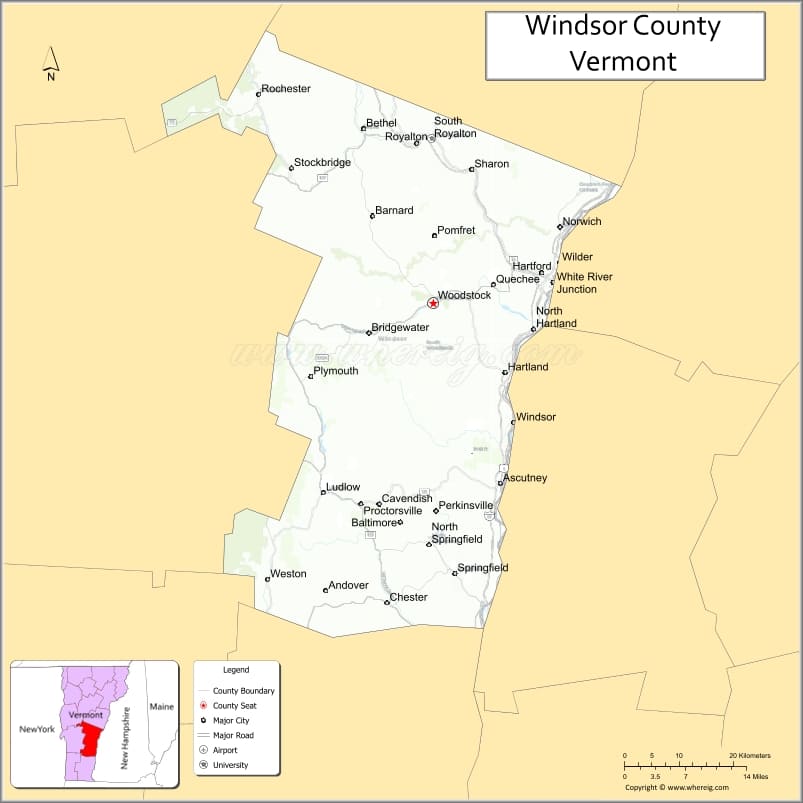 Map of Windsor County, Vermont